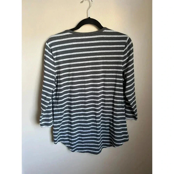 Michael Michael Kors V-Neck Shirt, Gray Striped Top, Size Large, Zipper Accent - Picture 4 of 8